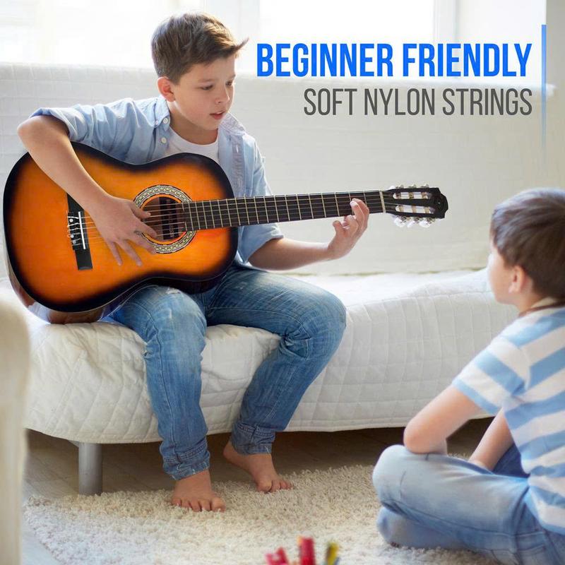 Acoustic Guitar Kit, 3 4 Junior Size Instrument for Beginner Kids, Adults, 36” Sun Burst Matte - YOUTH MUSIC