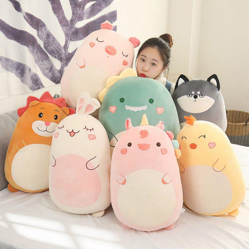 New Fat Kawaii Chicken Bear Rabbit Penguin Piggy Dinosaur Plush Pillow Toys Soft Stuffed Animal Doll Chair Cushion High Quality