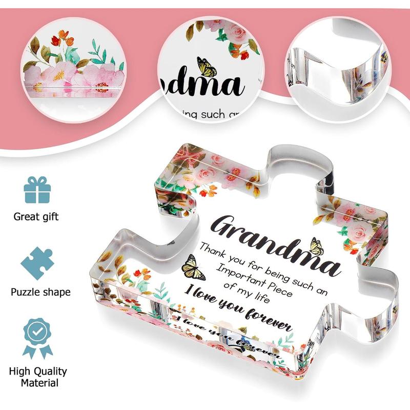 Gifts for Grandma - Engraved Acrylic Puzzle Piece - Adorable Grandma Presents for Birthday, Christmas, Thanksgiving Paperweights - Elegant Decorative Plaque with Lovely Quote - Chic Home