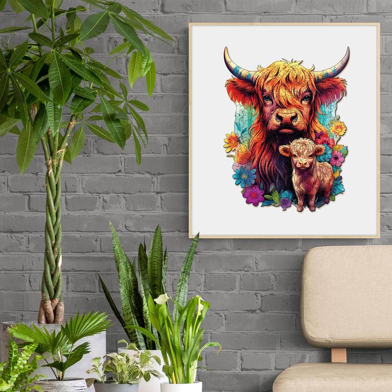 Highland Cattle Family 2 Wooden Jigsaw Puzzle