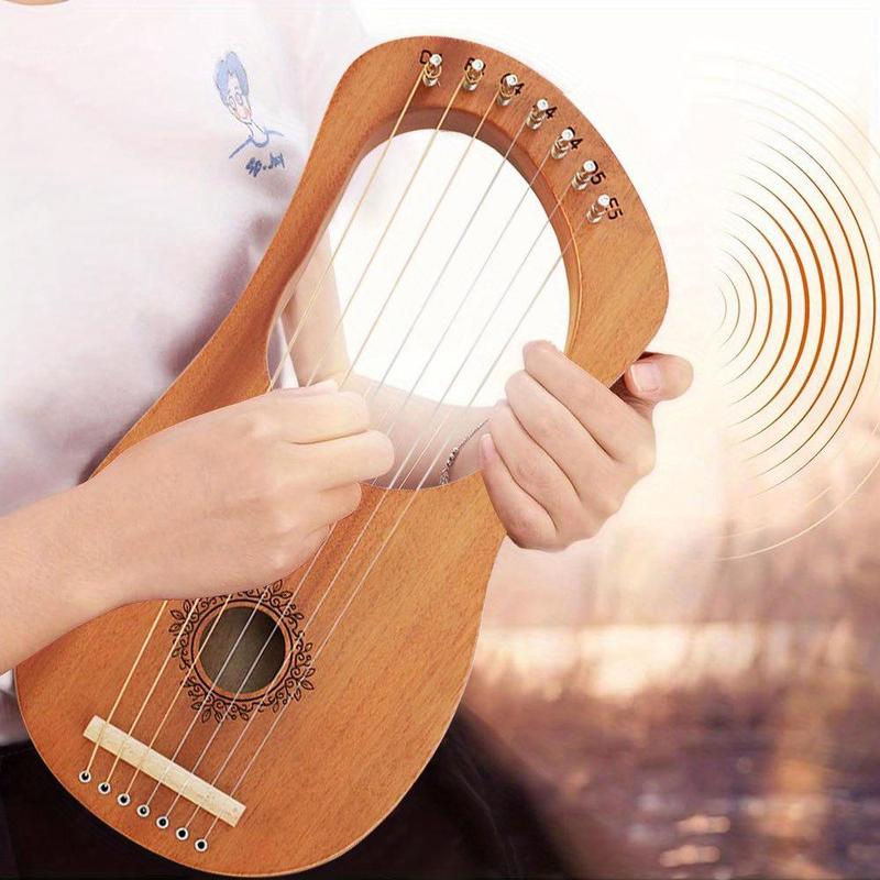 7 Notes Lyre Harp, 1 Count 7 Strings Lyre Harp with Tuning Wrench, String Set, Manual Musical Instrument for Beginner