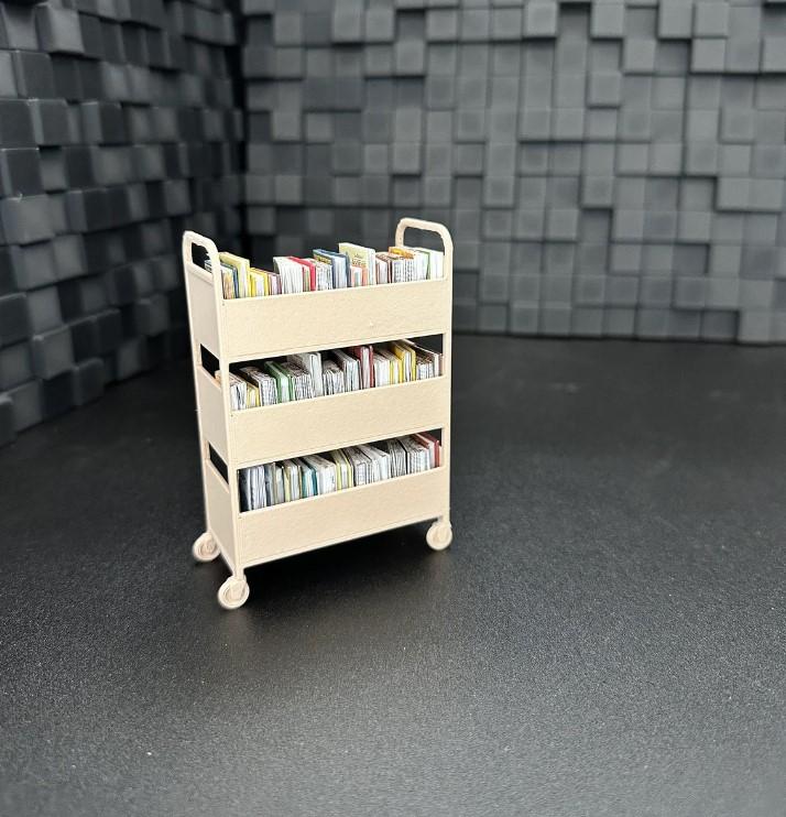 1 12 scale 3 Shelf Mini Library Cart   Mini Books   Bookcase   Miniatures