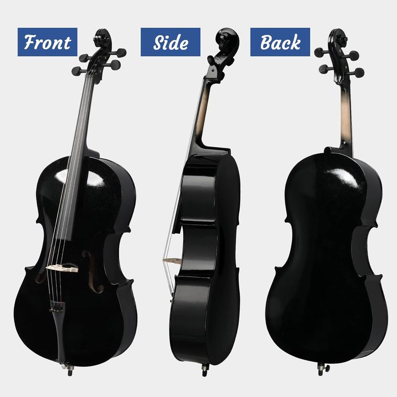 Ktaxon Full-Size Cello, Beginner Cello 4 4, Acoustic Cello Set with Portable Bag, Bow, Rosin, Bridge, Adults & Kids String Musical Instruments(Black)