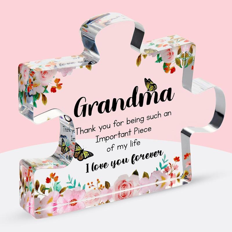 Gifts for Grandma - Engraved Acrylic Puzzle Piece - Adorable Grandma Presents for Birthday, Christmas, Thanksgiving Paperweights - Elegant Decorative Plaque with Lovely Quote - Chic Home