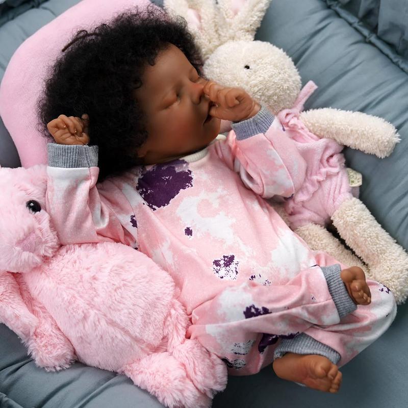 [IN STOCK] Lifelike Reborn Baby Dolls Black -17Inch Baby-Soft Body & Curls Realistic-Newborn Baby Dolls African American Real Life Baby Dolls Cloth Body with Feeding Kit & Gift Box for Kids Age 3+