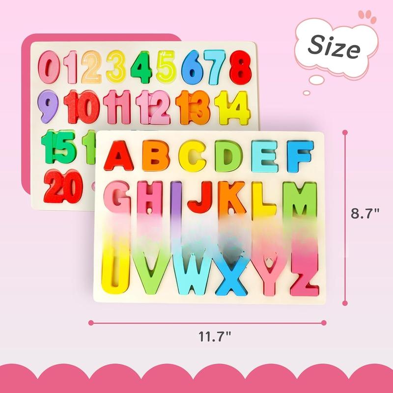 2 count Wooden Puzzles for Kids, Alphabet Number Shape Puzzles Preschool Educational Toys Montessori Toddler Puzzles for Boys Girls