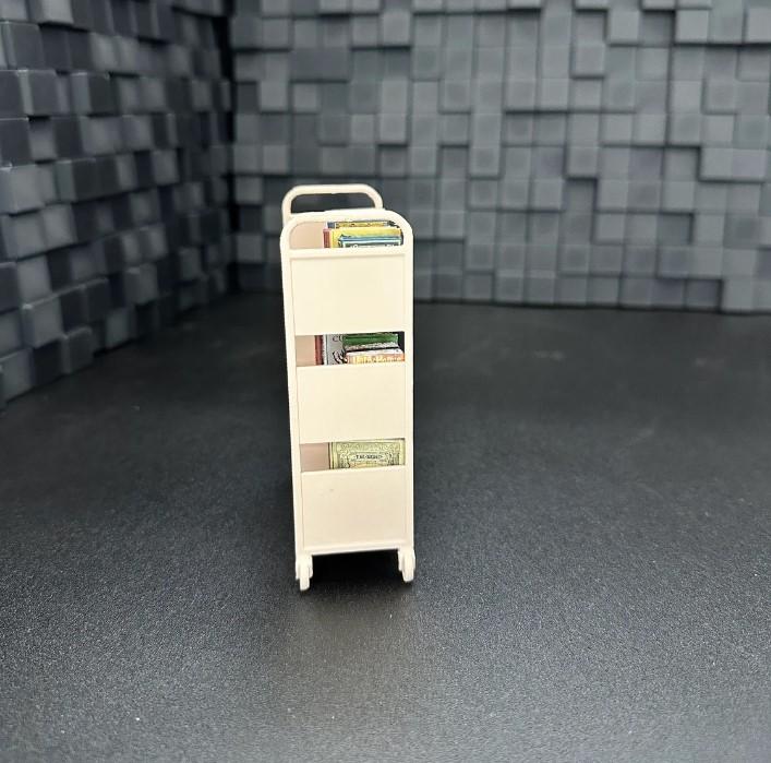 1 12 scale 3 Shelf Mini Library Cart   Mini Books   Bookcase   Miniatures