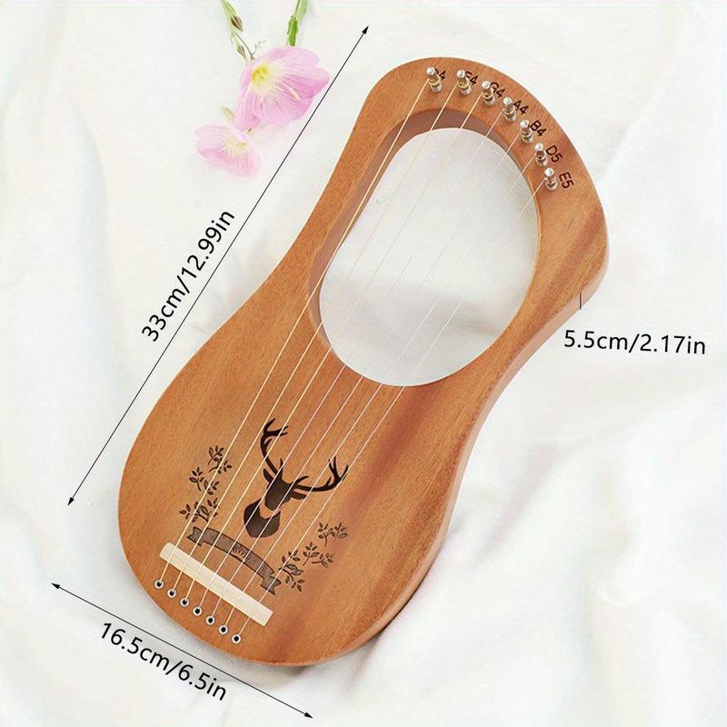 7 Notes Lyre Harp, 1 Count 7 Strings Lyre Harp with Tuning Wrench, String Set, Manual Musical Instrument for Beginner