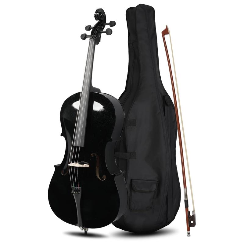 Ktaxon Full-Size Cello, Beginner Cello 4 4, Acoustic Cello Set with Portable Bag, Bow, Rosin, Bridge, Adults & Kids String Musical Instruments(Black)