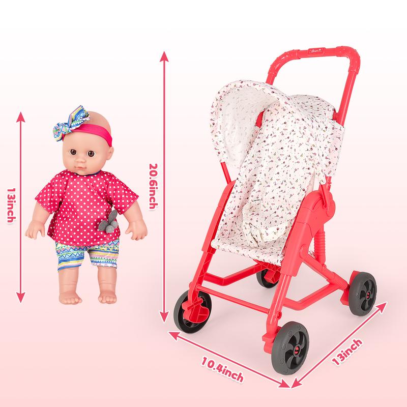 deAO Doll Stroller Set with 13 inch Doll - Deluxe 13