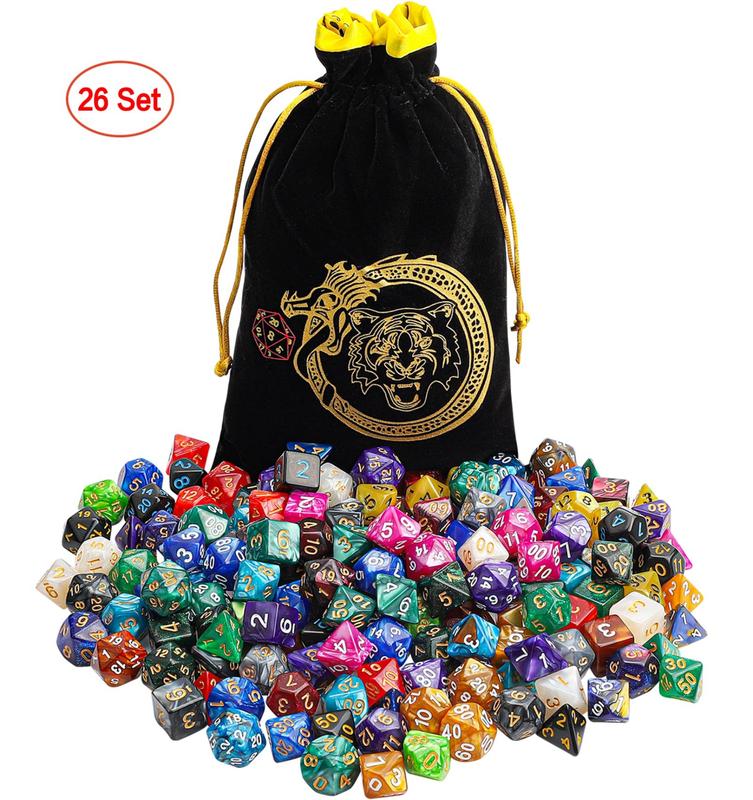 DND Dice Sets - 26 X 7 Polyhedral Dice (182count) with a Large Drawstring Bag Great for Dungeons and Dragons, Role Playing Table Game