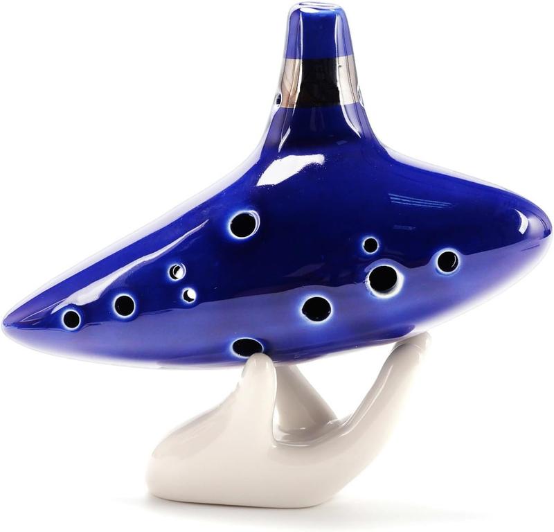 Ocarina Instrument 12 Hole Alto C Ocarinas Ceramic with Neck Strap Cord and Song Book, Gift Box, Hand-shape Display Stand, Black Protective Bag