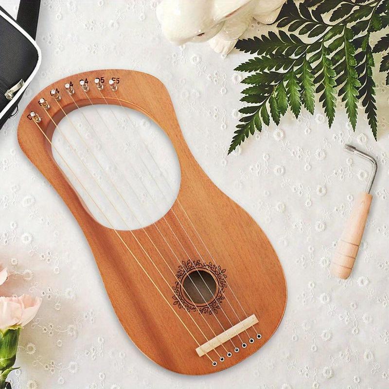 7 Notes Lyre Harp, 1 Count 7 Strings Lyre Harp with Tuning Wrench, String Set, Manual Musical Instrument for Beginner