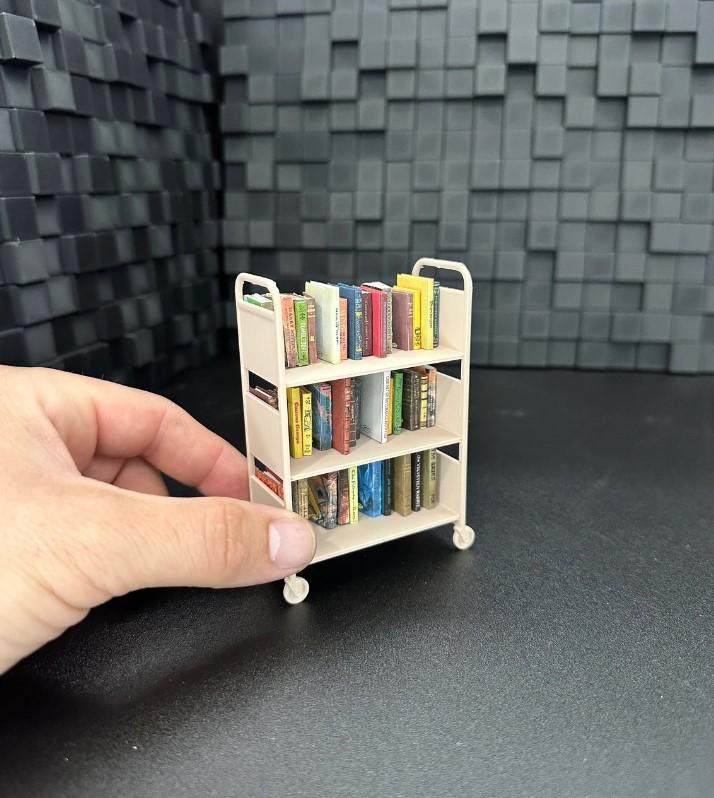 1 12 scale 3 Shelf Mini Library Cart   Mini Books   Bookcase   Miniatures