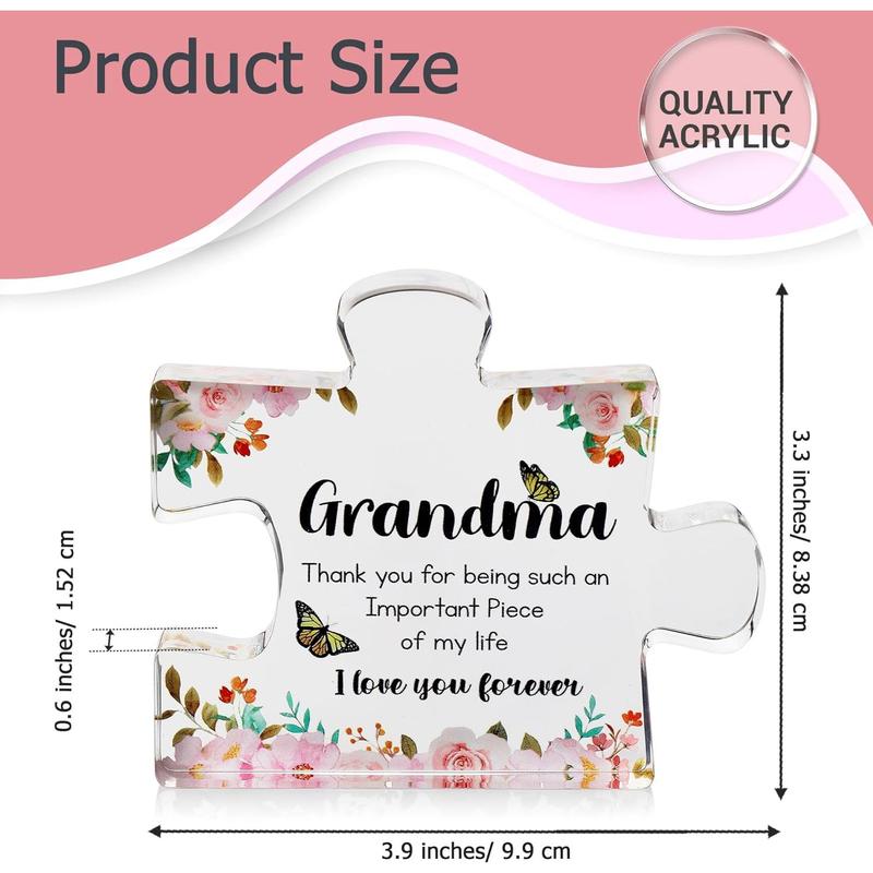 Gifts for Grandma - Engraved Acrylic Puzzle Piece - Adorable Grandma Presents for Birthday, Christmas, Thanksgiving Paperweights - Elegant Decorative Plaque with Lovely Quote - Chic Home