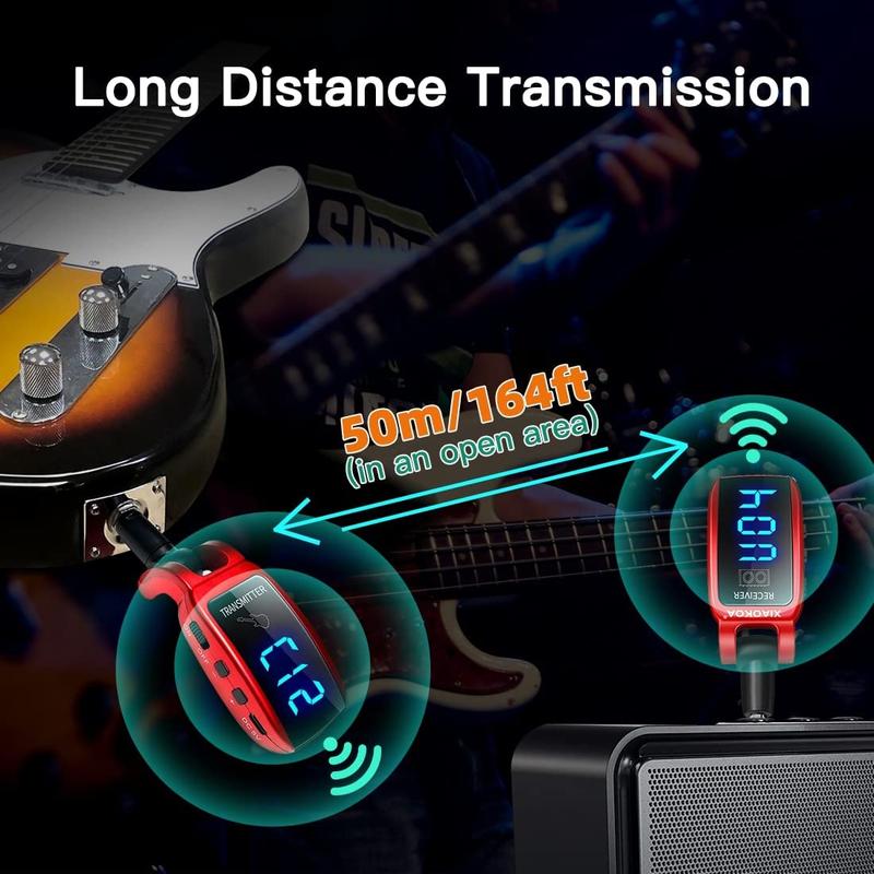 Portable Wireless Guitar System UHF Wireless Guitar Transmitter Receiver for Electric Guitar Bass, 1 Set Guitar Receiver & Transmitter Combo, Summer Essentials, Music Accessories, Stocking Fillers Gift