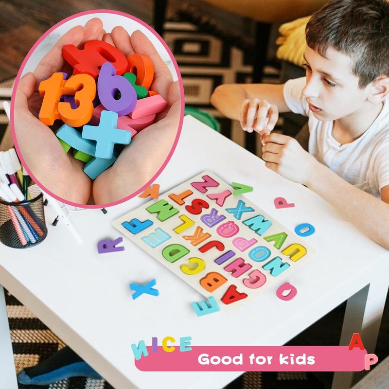 2 count Wooden Puzzles for Kids, Alphabet Number Shape Puzzles Preschool Educational Toys Montessori Toddler Puzzles for Boys Girls