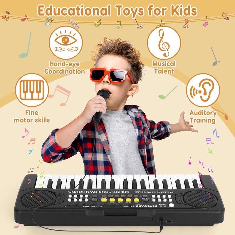 Kids Keyboard Piano - 37 Keys Piano Toys for Kids 3+ Year Old Beginners, Portable Electronic Piano with Microphone Educational Musical Toy for 3 4 5 6 7 8 Year Old Boys Girls Gifts