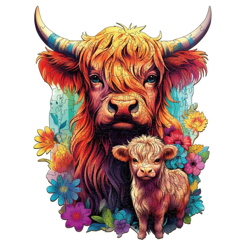 Highland Cattle Family 2 Wooden Jigsaw Puzzle