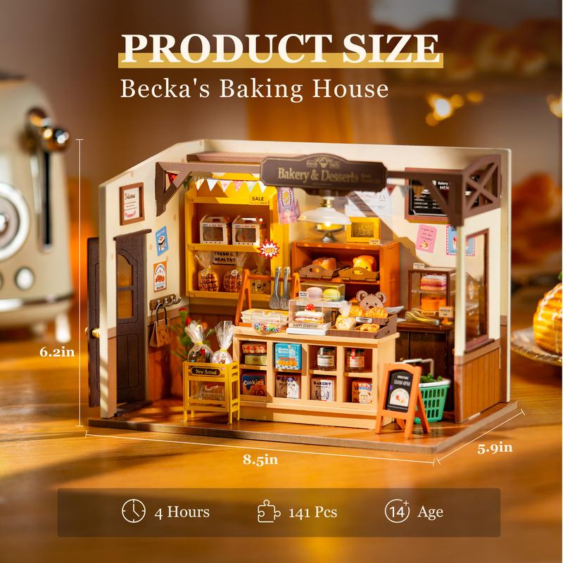 Rolife  Becka's Baking House Miniature House Kit DIY Mini Dollhouse with Accessories Tiny Store with LED Light christmas 2024 ornament Gifts