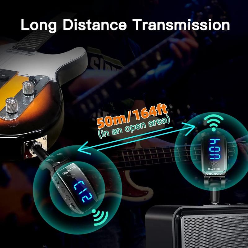 Portable Wireless Guitar System UHF Wireless Guitar Transmitter Receiver for Electric Guitar Bass, 1 Set Guitar Receiver & Transmitter Combo, Summer Essentials, Music Accessories, Stocking Fillers Gift