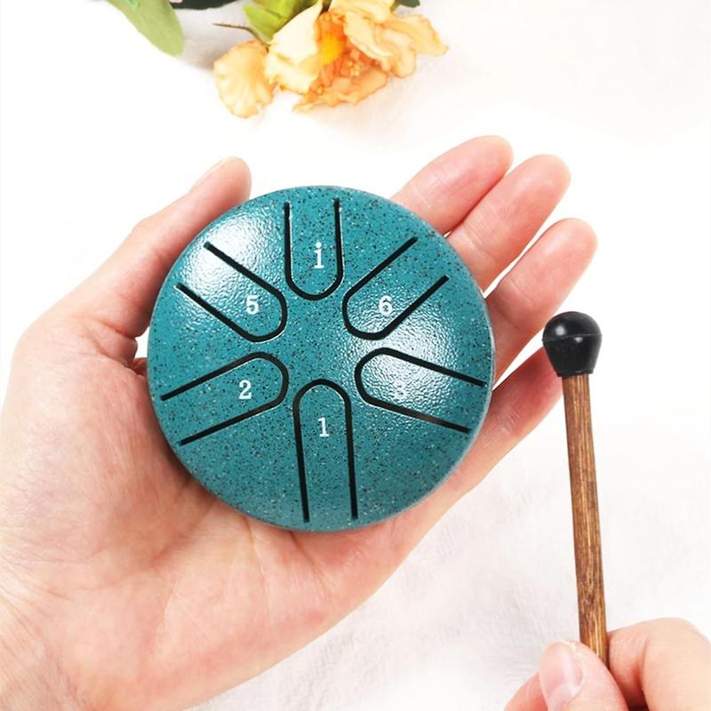 3 Inch 6-tone Mini Steel Tongue Drum, 1 Count Portable Hand Drum Percussion Instrument for Beginner, Musical Instrument for Home & School