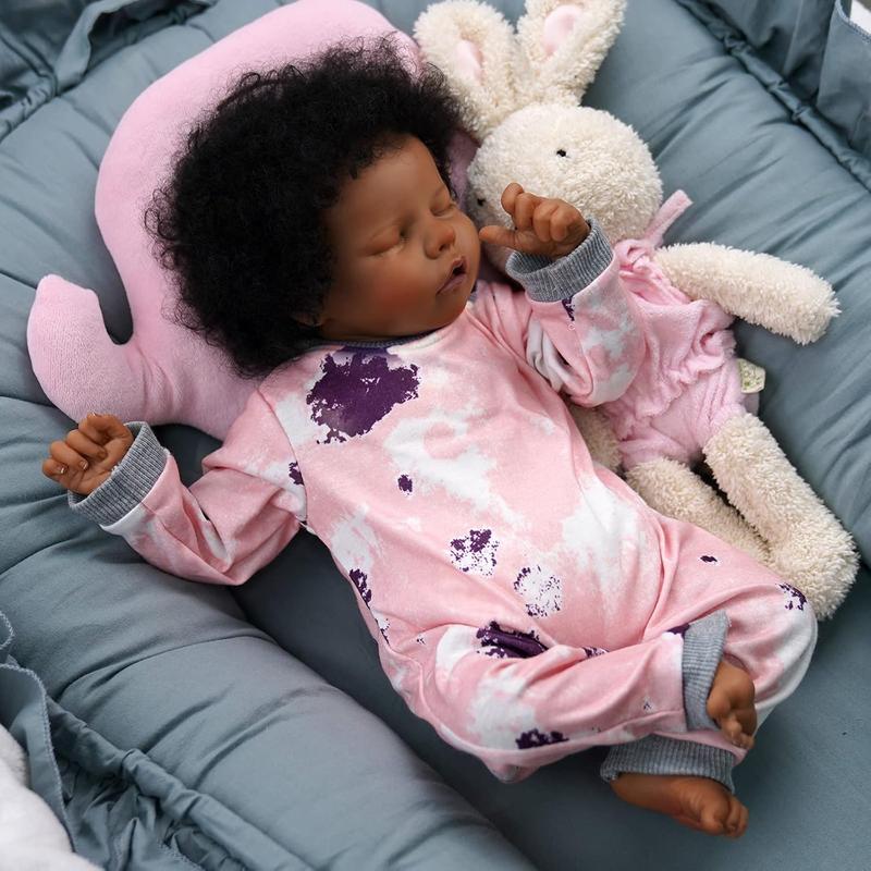 [IN STOCK] Lifelike Reborn Baby Dolls Black -17Inch Baby-Soft Body & Curls Realistic-Newborn Baby Dolls African American Real Life Baby Dolls Cloth Body with Feeding Kit & Gift Box for Kids Age 3+