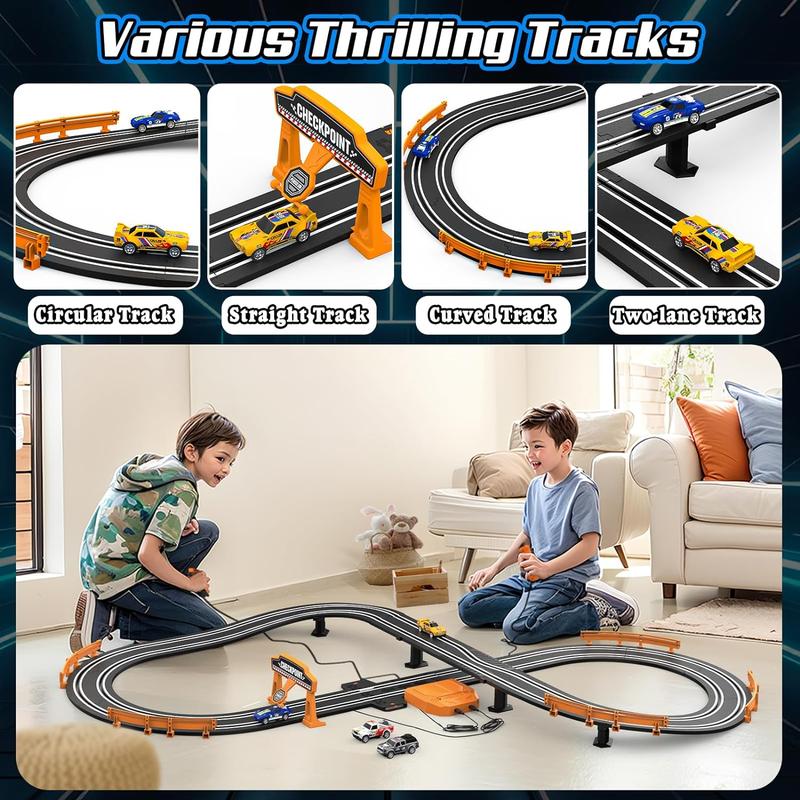 Slot Car Race Track Sets for Boys, Race Car Track with 2 High-Speed Slot Cars, Battery or Electric Car Track, Dual Racing Game Lap Counter Track Sets, Toys Gifts for Boys Girls Ages 4 5 6 7 8-12