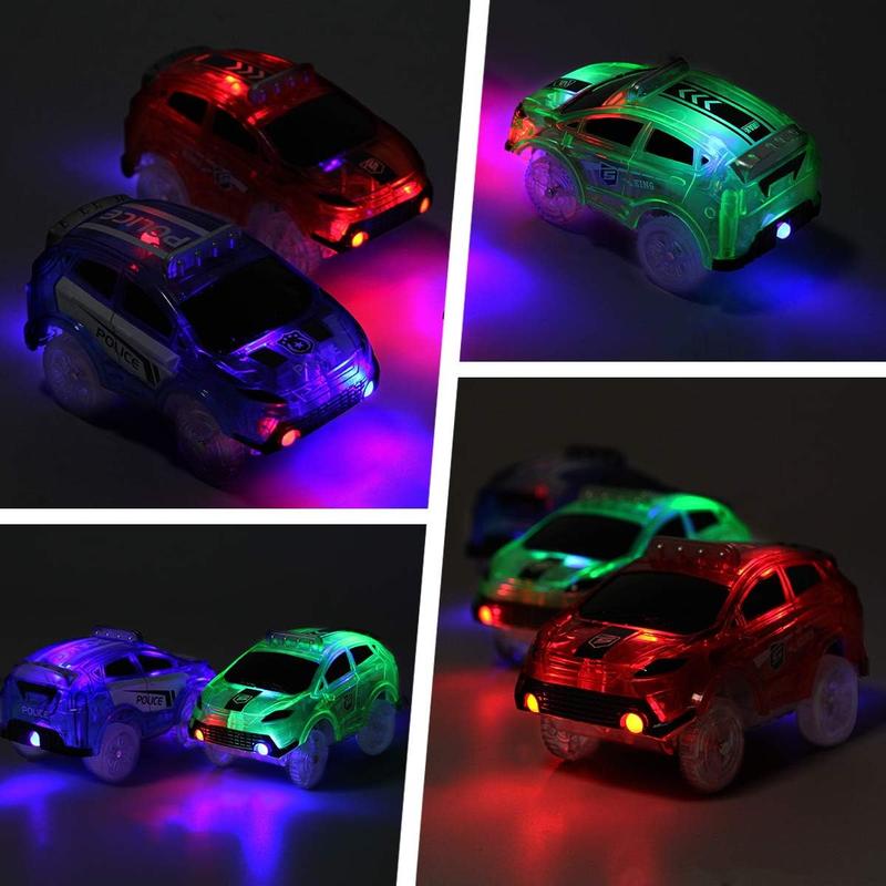 Tracks Cars Only Replacement, Flex Track Race Cars for Magic Tracks Glow in the Dark, LED Lights Up Battery Operated Snap N Glow Trax Cars Accessories, Compatible with Most Car Tracks for Kids (3pack