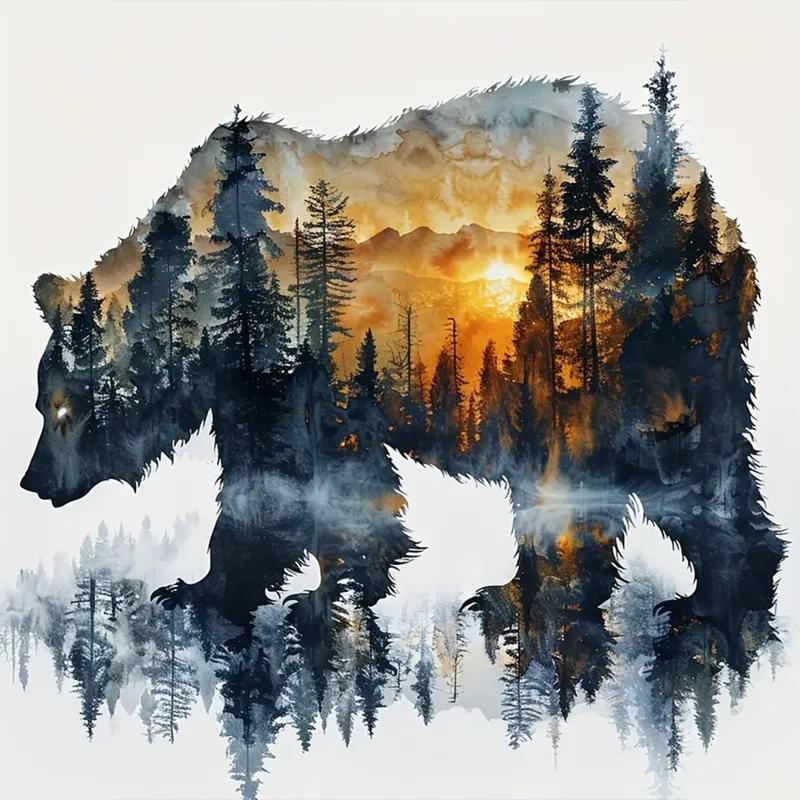 Bear & Forest Pattern DIY Diamond Art Painting Without Frame, DIY 5D Diamond Arts Painting Kit, Wall Art Decor For Home Living Room Bedroom