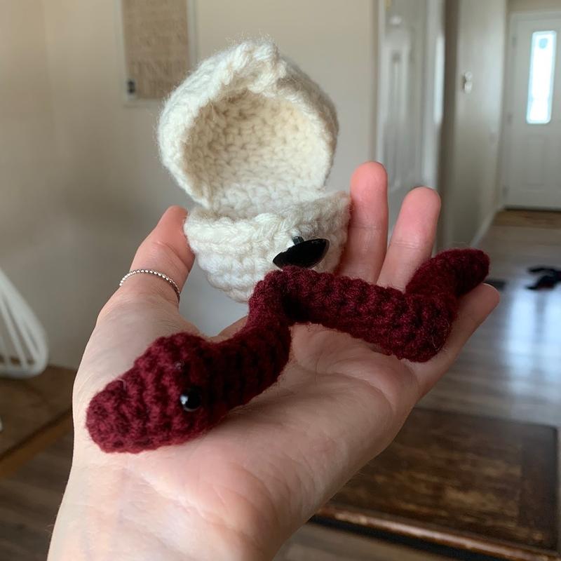 Crocheted Movable Hatchling Snake with Egg