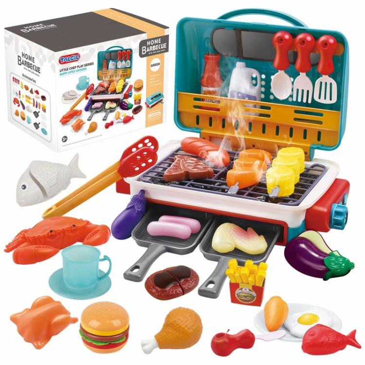 HOLYFUM BBQ Cooking Kitchen Set,BBQ Grill Toy Set,Color Changing Prentend Play,Little Chef Play,a Christmas present for a child