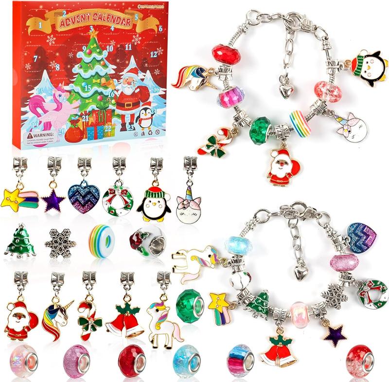 [Maly Home] Christmas Advent Calendar Charm Bracelets 2024 - 24 Days Unicorn Countdown with DIY Kit for Girls