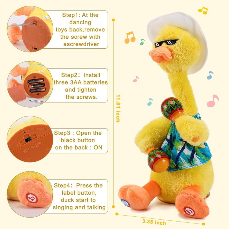 Talking duck toy, Easter duck, electric dancing light rattle toy, shake hands, talking toy repeat what you say, wriggling dancing duck sing C1