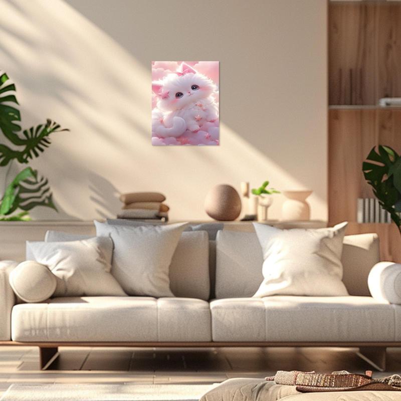 Cute Cat Pattern DIY Oil Painting Without Frame, DIY Paint By Number Hanging Kit For Beginner, DIY Home Decor