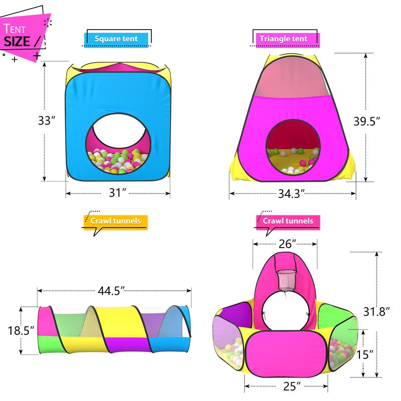 5pc Kids Play Tent for Girls and Boys 4-12 Years with  Ball Pits, Crawl Tunnels,Pop Up Kids Playhouse Indoor Outdoor Gift Toys