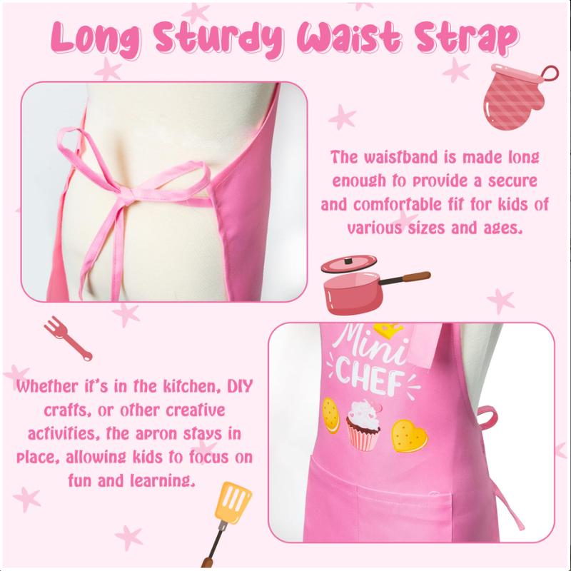 Kid Apron and Chef Hat Set 2Pcs Adjustable Children Light Pink Kitchen Apron, Dress up Role Play Chef Toy Cooking Baking Painting and Training Kits Kid Funny Cooking Birthday Gift for Kids