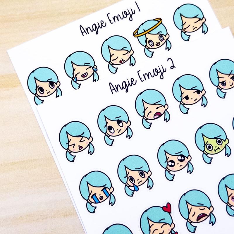 Angie Emoji Mood Emoti Planner Sticker Sheet Bujo Cute Kawaii Girl