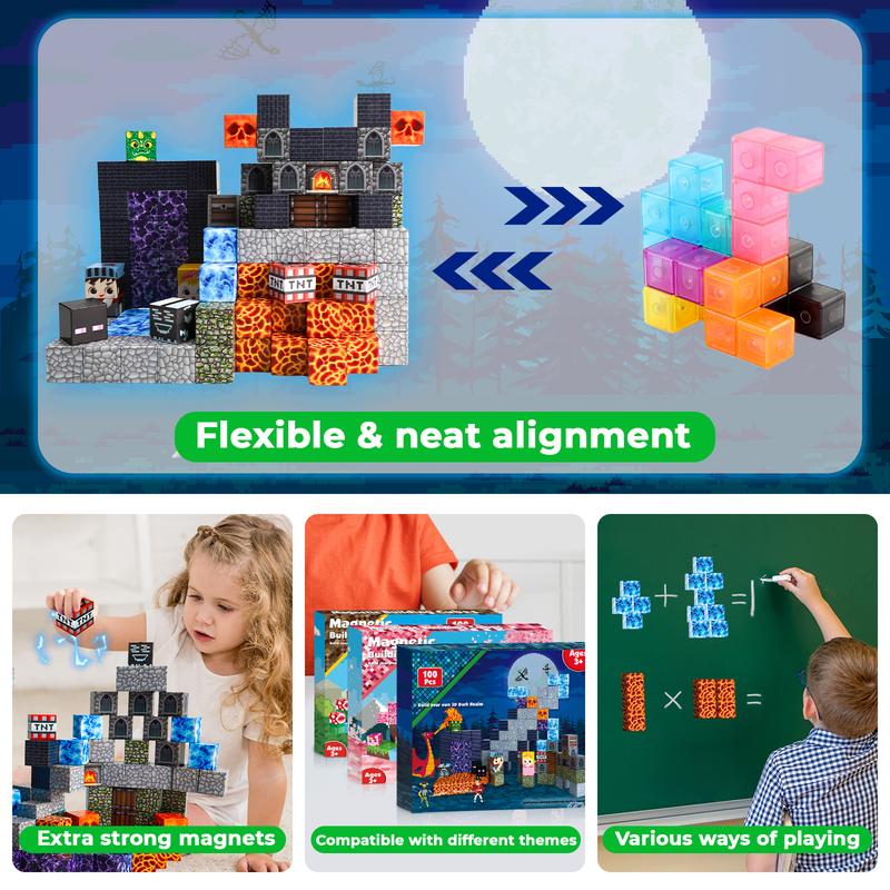 Magnetic Blocks - 100PCS Build Magnet Dark Mechanical Guardian Castle World - Magnetic Toys for Montessori Toddler Christmas Birthday Gifts - magnet blocks