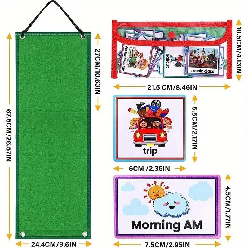 Visual Schedule Calendar with 70pcs Cards & Storage Bag & Clear Stickers, 1 Set DIY Early Education Learning Supplies for Toddlers, Educational Toys for Boys & Girls [Package List as Picture Shown]