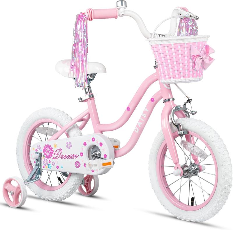 Glerc Daisy 12 14 16 Inch Girl Princess Style Bike for 3-7 Years Old with Training Wheels & Basket & Streamers, Multiple Colors