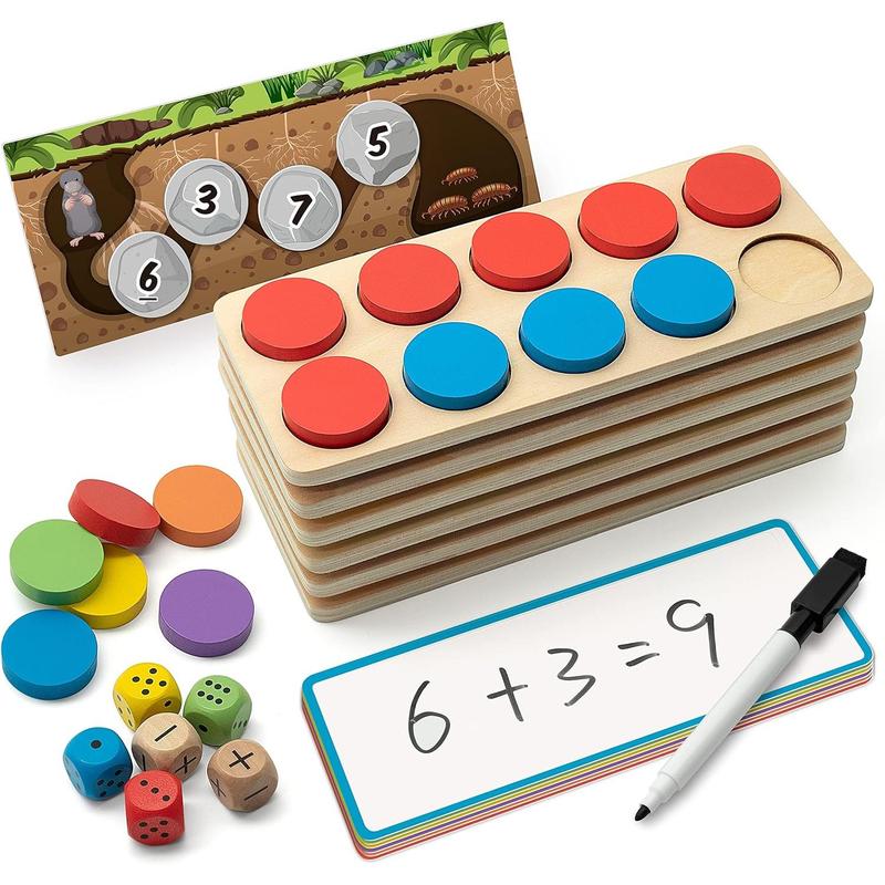 SYNARRY Wooden Ten-Frame Set Math Manipulatives for Kindergarten Elementary 1st 2nd Grade Homeschooling, Addition and Subtraction Montessori Math Games for Chirldren, Counters Toys for Kids Ages 4-8