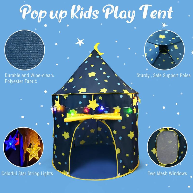 Play Tent for Boys, with Star Lights and Storage Carrying Bag, Pop Up Play Tent House for Kids Toddlers