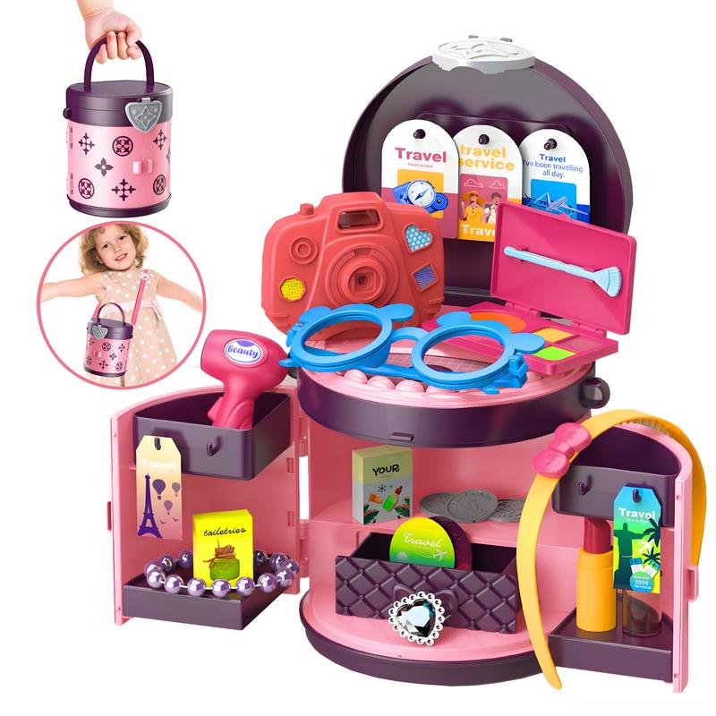 Pretend Play Set with Fashion Bag, Multiple scenarios for Kids exploring, Kitchen, Shopping, Beauty, Pet care, Travel Set and Dessert Shop