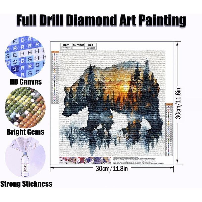 Bear & Forest Pattern DIY Diamond Art Painting Without Frame, DIY 5D Diamond Arts Painting Kit, Wall Art Decor For Home Living Room Bedroom