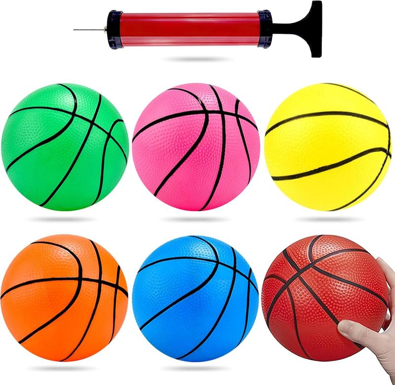 6.3 inches Mini Toy Basketball, 6 count Basketball with Pump for Toddlers, Colorful Kids Mini Toy Basketball Rubber Basketball for Kids Teenagers for Pool, Indoors, Outdoors