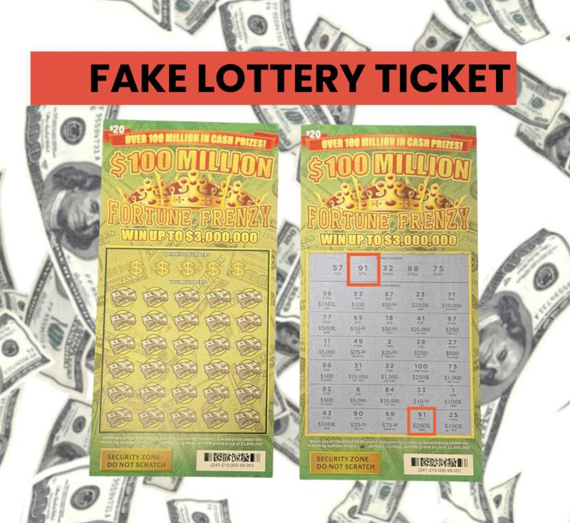 Prank Loto ticket + Fortune Frenzy + Prank Gag Joke Loto Ticket + Scratch-Off Ticket with $250K, $500K, and $1M Winning Variants.