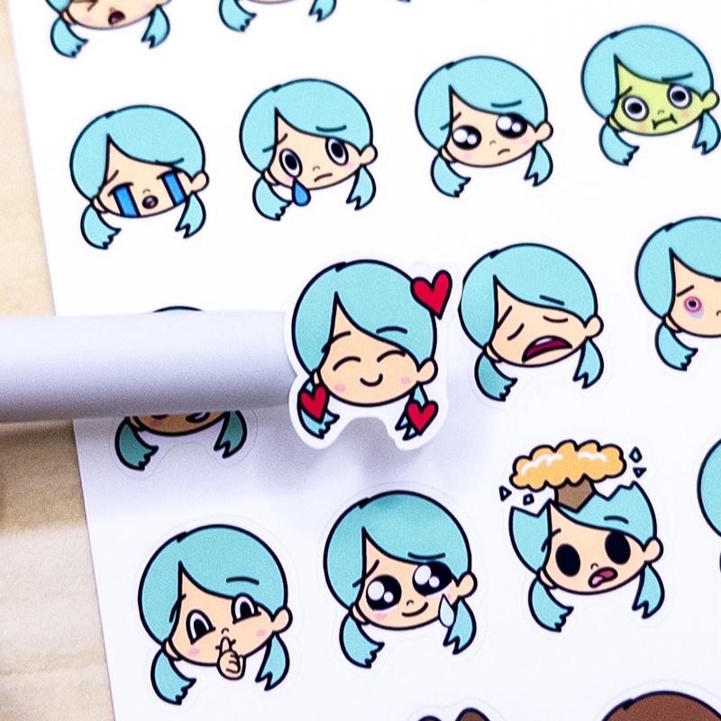 Angie Emoji Mood Emoti Planner Sticker Sheet Bujo Cute Kawaii Girl