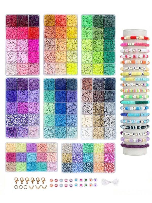 Colorful Clay Beads Kit, with Heart & Cartoon Face Pattern Beads, Star & Geometric Beads, Hooks, and String, DIY Jewelry Accessories for Bracelet Making