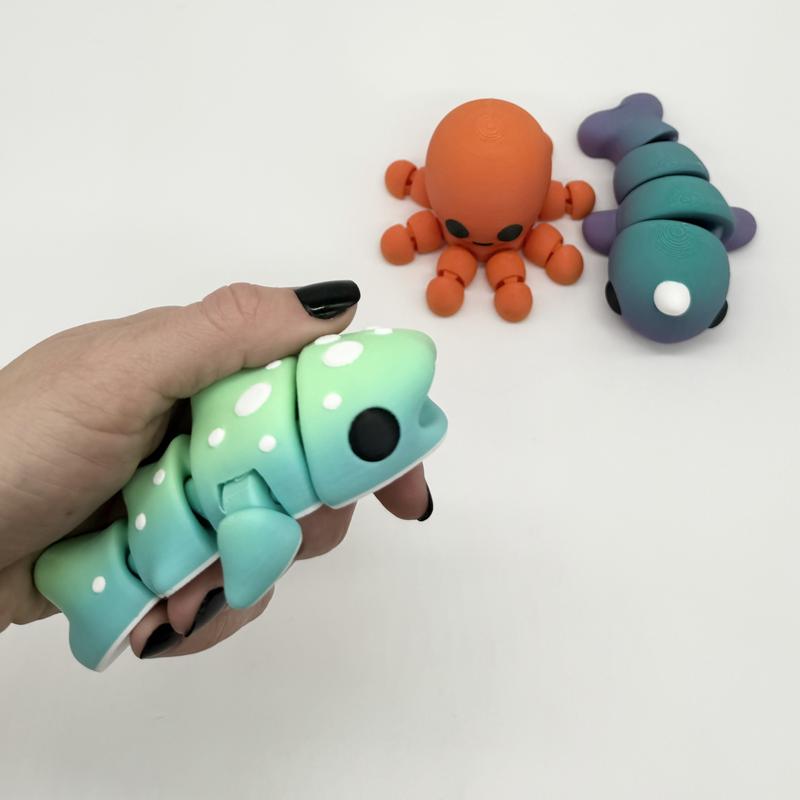 Fun Size Friends - Handheld Articulating Animal 3 Packs - 3D Printed Sensory Fidgets - Sea Life, Mythical, Farm, Dinosaurs